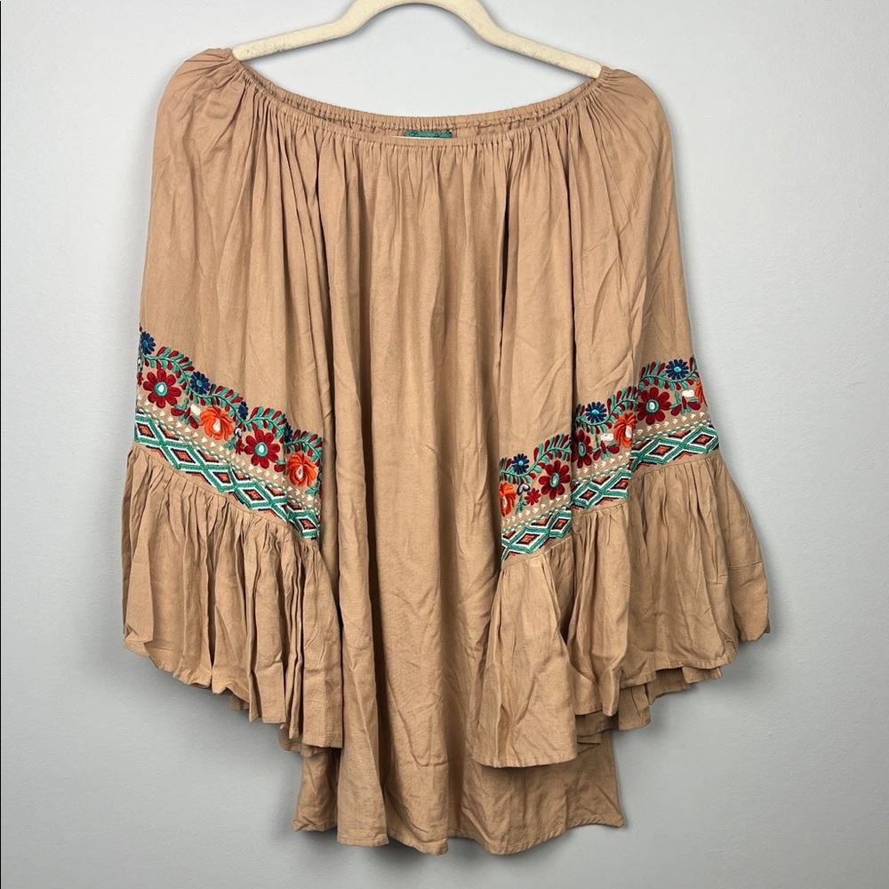 Turquoise haven small embroidered boho wide sleeve off shoulder top